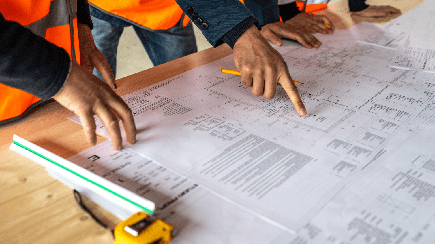 Entrepreneurs qui consultent un plan de construction