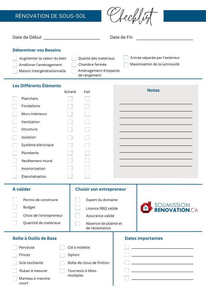 checklist rénovation sous-sol