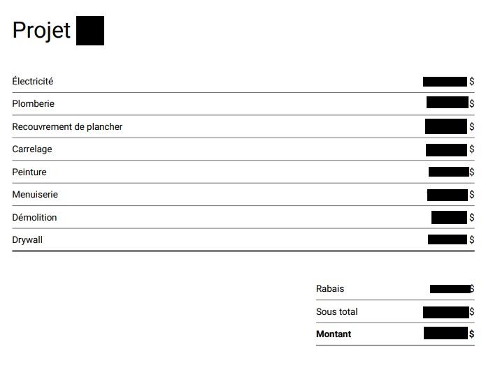 Exemple devis projet de rénovation